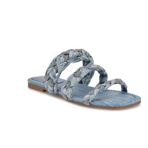 Nine West Womens Qazz Light Blue Slip-On Square Toe Flat Sandals Size 10 NEW